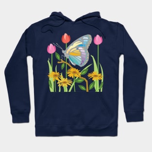 Butterfly in a Field of Tulips and Daisies Hoodie